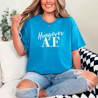 May include Sapphire a fun, bold design for a bachelorette party T-shirt with a playful "Hungover AF" slogan! Perfect for partygoers looking to make a statement!
