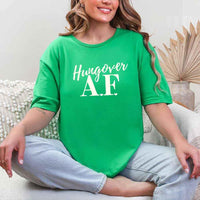 May include Irish Green a fun, bold design for a bachelorette party T-shirt with a playful "Hungover AF" slogan! Perfect for partygoers looking to make a statement!
