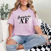May include Lilac a fun, bold design for a bachelorette party T-shirt with a playful "Hungover AF" slogan! Perfect for partygoers looking to make a statement!