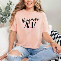 May include Peach a fun, bold design for a bachelorette party T-shirt with a playful "Hungover AF" slogan! Perfect for partygoers looking to make a statement!
