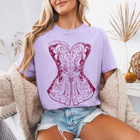 May include a person wearing an Orchid I Am The Tea That You Are Having Comfort Colors T-Shirt featuring royal court inspired graphic and relaxed fit.