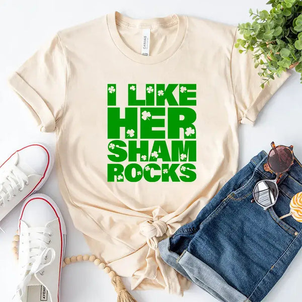 I Like Her Shamrocks St. Patricks Couple Drinking Shirts