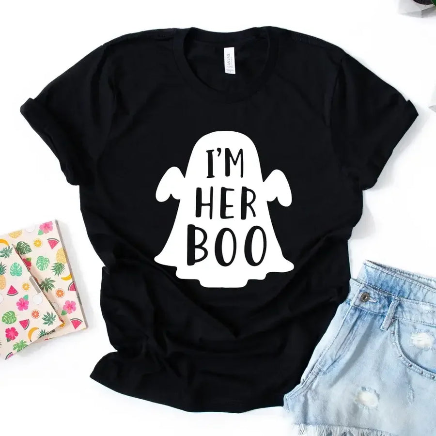 I'm Her BOO, I'm His Witch Halloween Couples Tee