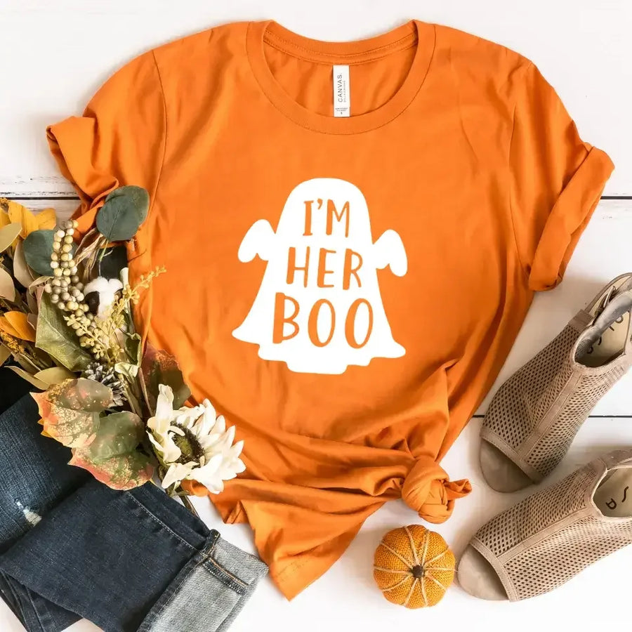 I'm Her BOO, I'm His Witch Halloween Couples Tee
