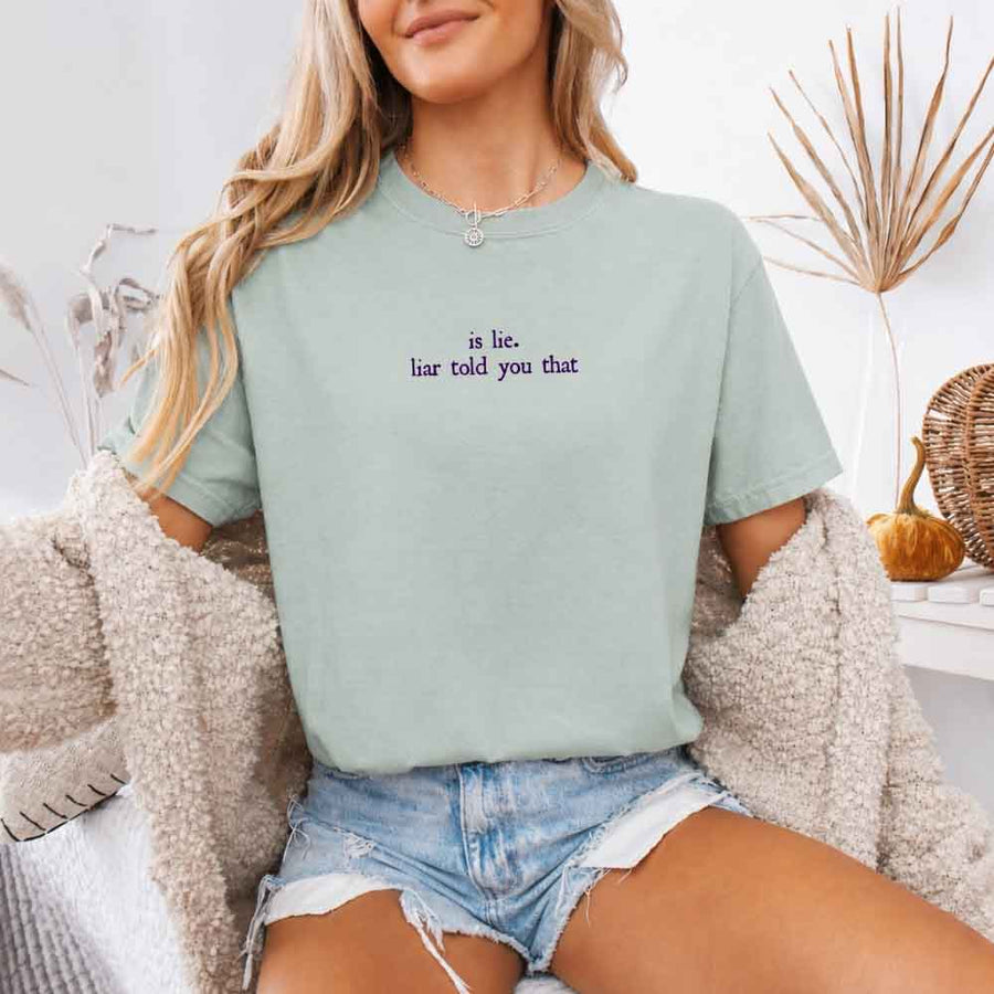 May include a person wearing a Bay Is Lie Liar Told You That Comfort Colors T-Shirt featuring rivalry inspired graphic and relaxed fit.