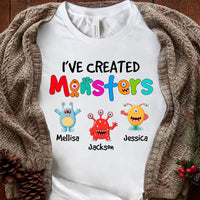 May include person wearing a white I’ve Created Monsters Tee with funny parenting humor text design.
