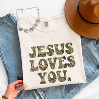 Jesus Loves You Camouflage Comfort Colors - Faith Based Graphic Tee