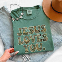 Jesus Loves You Camouflage Comfort Colors - Faith Based Graphic Tee