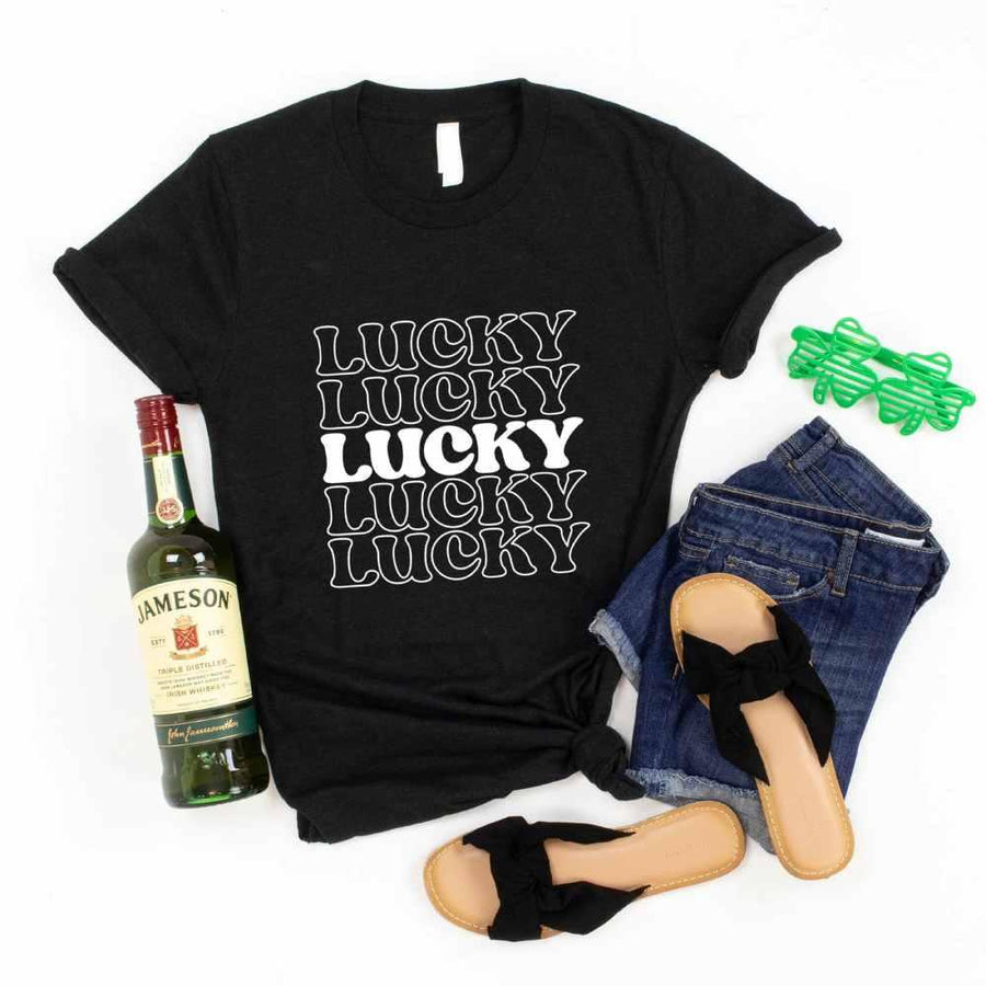 May include a Lucky 5 St. Patty’s T-Shirt featuring a festive Irish-inspired design with green tones and bold typography.