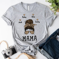 May include a graphic top showing a mama and kids illustration with messy hair in a simple, casual style.