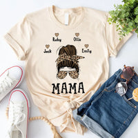 May include a graphic top showing a mama and kids illustration with messy hair in a simple, casual style.