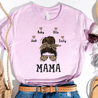 May include a graphic top showing a mama and kids illustration with messy hair in a simple, casual style.