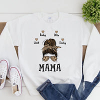 May include a graphic top showing a mama and kids illustration with messy hair in a simple, casual style.