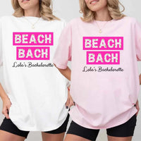 May include personalized matching beach bridal shirts for bridesmaids, maid of honor, and bride, perfect for bachelorette parties and bridal showers.