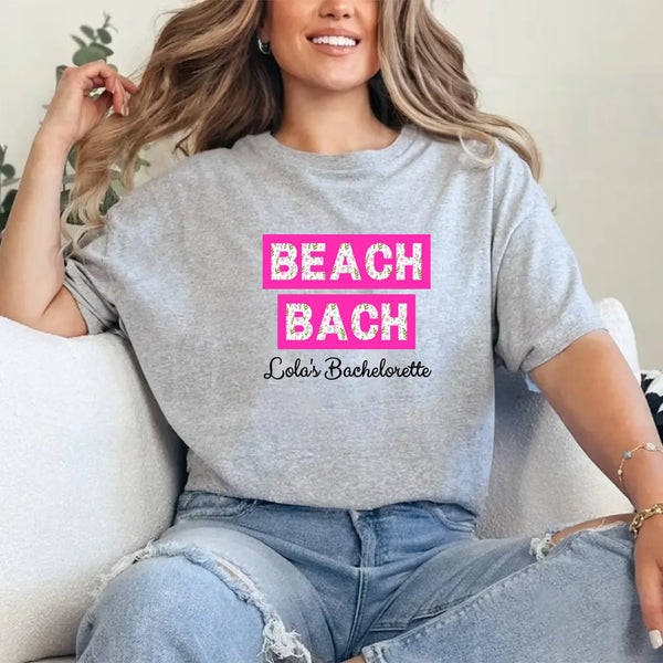 May include Grey personalized matching beach bridal shirts for bridesmaids, maid of honor, and bride, perfect for bachelorette parties and bridal showers.