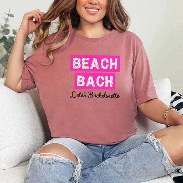 May include Mauve personalized matching beach bridal shirts for bridesmaids, maid of honor, and bride, perfect for bachelorette parties and bridal showers.