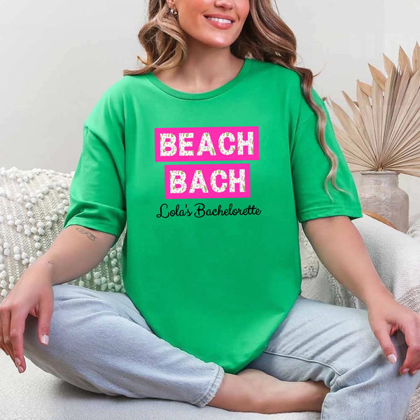 May include Green personalized matching beach bridal shirts for bridesmaids, maid of honor, and bride, perfect for bachelorette parties and bridal showers.