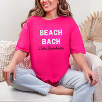 May include Heliconia personalized matching beach bridal shirts for bridesmaids, maid of honor, and bride, perfect for bachelorette parties and bridal showers.