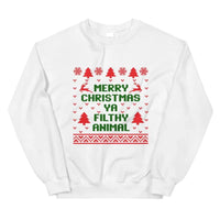 May include a colored Merry Christmas Ya Filthy Animal sweatshirt displayed to show the graphic on the front.