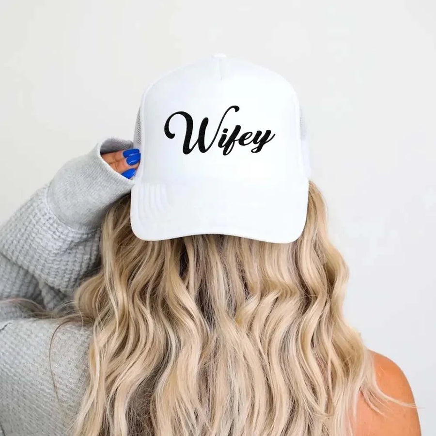 Embroidered Wifey Trucker Hat – Classic Mesh Cap for Wedding or Anniversary