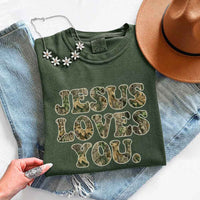 Jesus Loves You Camouflage Comfort Colors - Faith Based Graphic Tee