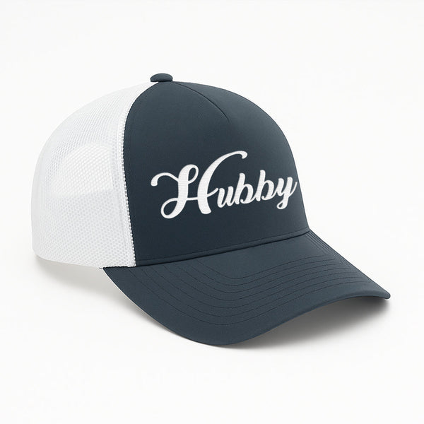 Embroidered Hubby Trucker Hat – Classic Mesh Cap for Wedding or Anniversary
