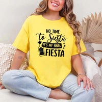 May include Daisy Cinco de Mayo T-shirts with “No Time To Siesta It’s My Final Fiesta” text, festive party design, colorful celebration vibe, people enjoying a lively fiesta atmosphere together!