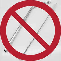 No metal straws symbol with cleaning brush, red prohibition sign on reusable straw