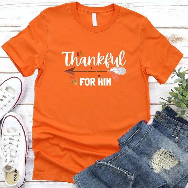 Thankful For Her/Him Thanksgiving Couple T-Shirt – Cute Matching Holiday Tees