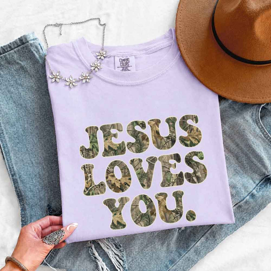 Jesus Loves You Camouflage Comfort Colors - Faith Based Graphic Tee