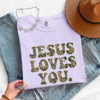 Jesus Loves You Camouflage Comfort Colors - Faith Based Graphic Tee