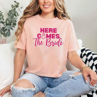 May include Peach Party Time with "Here Comes the Bride - Here Comes the Party" T-Shirt, perfect for bachelorette parties, bridal showers, and fun celebrations!