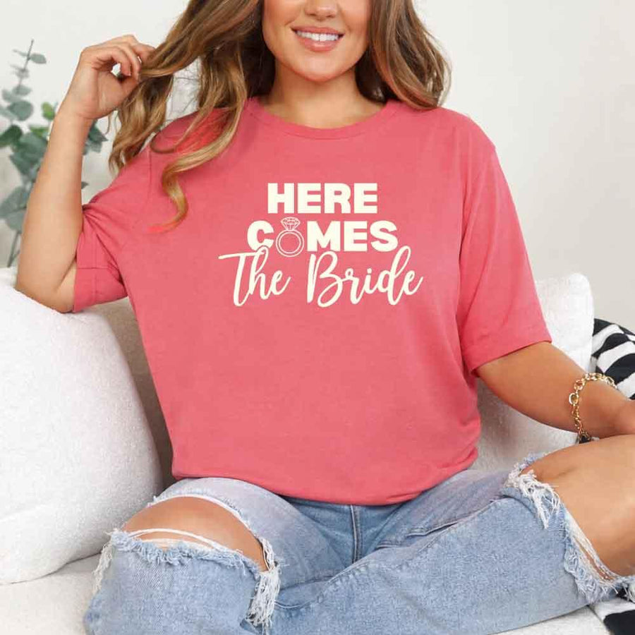 May include Coral Silk Party Time with "Here Comes the Bride - Here Comes the Party" T-Shirt, perfect for bachelorette parties, bridal showers, and fun celebrations!
