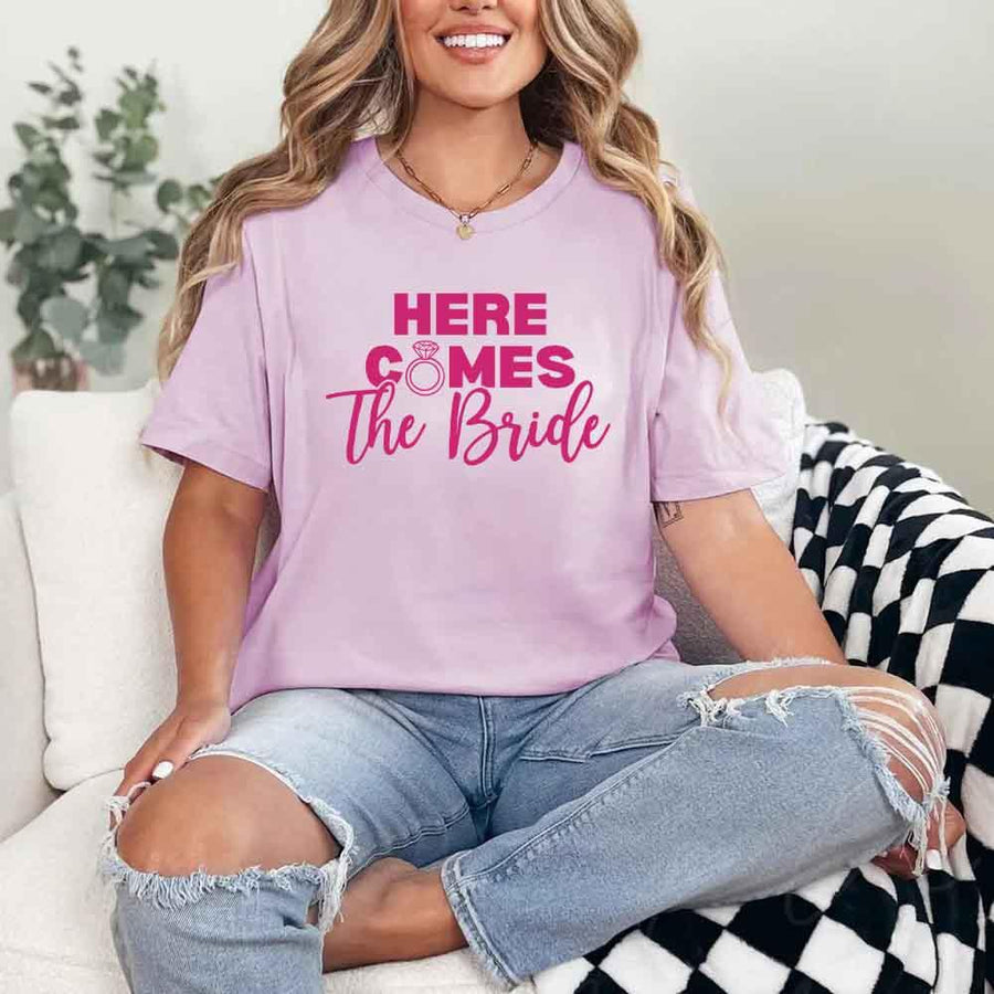 May include Lilac Party Time with "Here Comes the Bride - Here Comes the Party" T-Shirt, perfect for bachelorette parties, bridal showers, and fun celebrations!