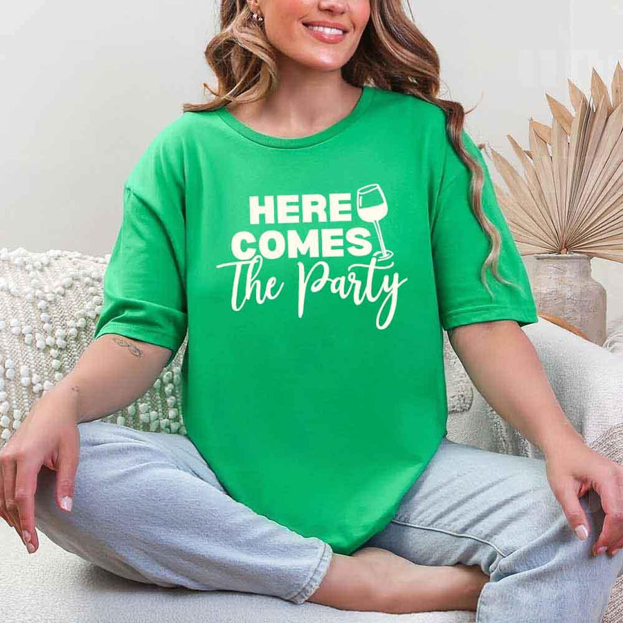 May include Green Party Time with "Here Comes the Bride - Here Comes the Party" T-Shirt, perfect for bachelorette parties, bridal showers, and fun celebrations!
