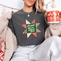 May include an O Come Let Us Adore Him Comfort Colors Christmas T-Shirt featuring a Christian holiday message inspired by a beloved Christmas hymn, designed for church services, family gatherings, worship events, and meaningful seasonal gifting.