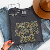 Jesus Loves You Camouflage Comfort Colors - Faith Based Graphic Tee