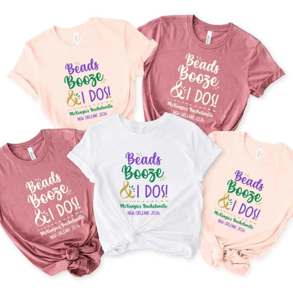 May include a personalized bachelorette party shirt with custom design for the bride, bridesmaids, or bridal party, perfect for pre-wedding events.