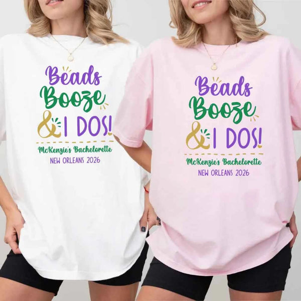 May include a personalized bachelorette party shirt with custom design for the bride, bridesmaids, or bridal party, perfect for pre-wedding events.