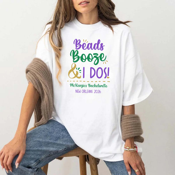 May include White a personalized bachelorette party shirt with custom design for the bride, bridesmaids, or bridal party, perfect for pre-wedding events.