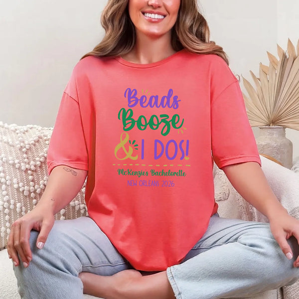 May include Coral Silk a personalized bachelorette party shirt with custom design for the bride, bridesmaids, or bridal party, perfect for pre-wedding events.