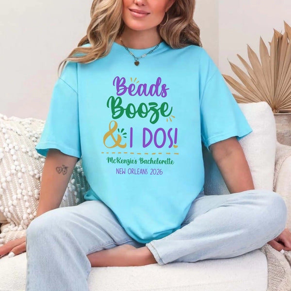 May include Turquoise a personalized bachelorette party shirt with custom design for the bride, bridesmaids, or bridal party, perfect for pre-wedding events.