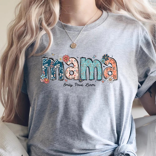 Personalized Mama Floral Shirts With Names grey