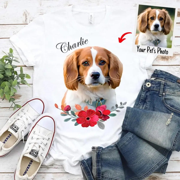 May include a personalized unisex T-shirt with a watercolor dog portrait printed on the front, based on a customer’s pet photo.