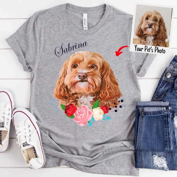 May include a personalized unisex T-shirt with a watercolor dog portrait printed on the front, based on a customer’s pet photo.