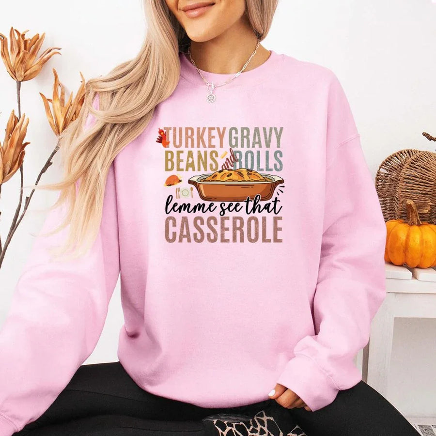 Turkey Gravy Beans & Rolls Sweatshirt – Funny Thanksgiving Casserole Crewneck