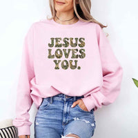 Jesus Loves You Camouflage Sweatshirt - Religious Message Sweatshirt