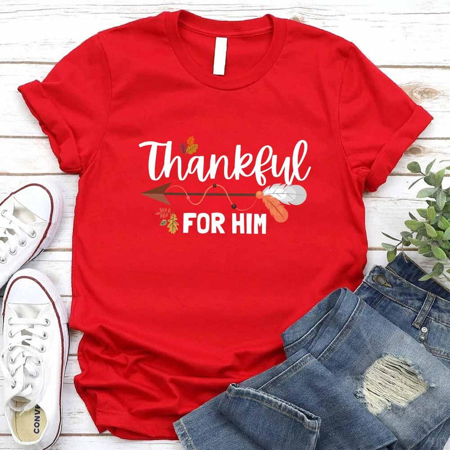 Camiseta de pareja agradecida por él/ella en Acción de Gracias