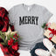 May include an image of the “Merry ” T-shirt featuring a vintage-inspired holiday print on a soft women’s cotton tee with a festive relaxed fit.