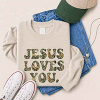 Jesus Loves You Camouflage Sweatshirt - Religious Message Sweatshirt